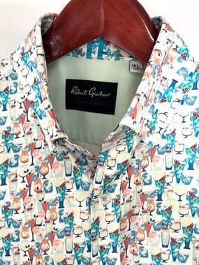NWOT Robert Graham Cocktail Print Short Sleeve Shirt 1XL-Big
